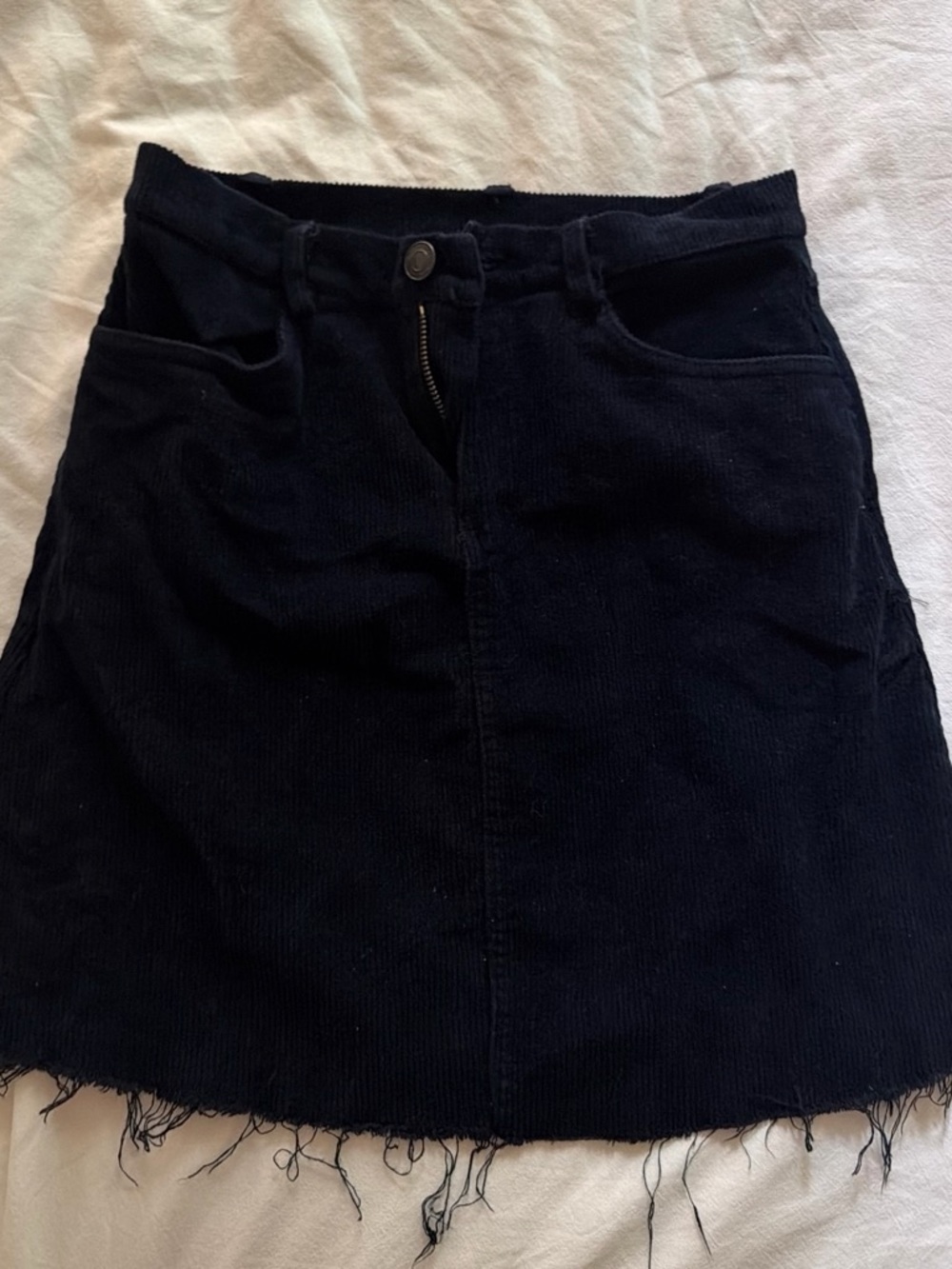 Brandy Melville Deep Navy Corduroy Mini Skirt with Frayed Hem